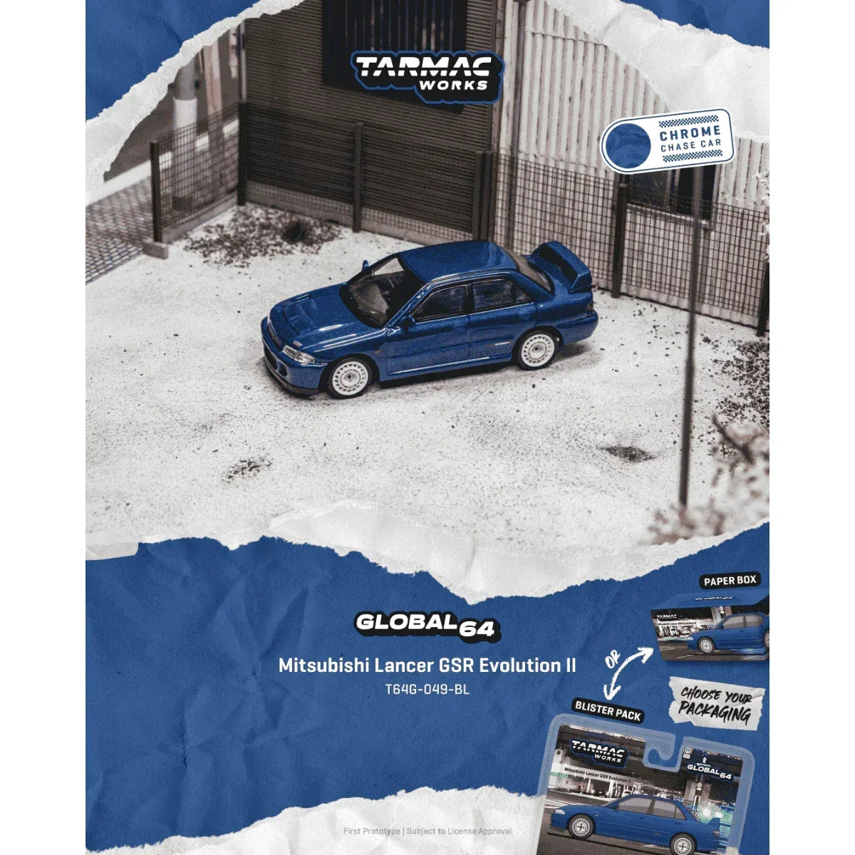*PRE-ORDER* Mitsubishi Lancer GSR Evolution II Chance of Chase Car, 1:64 Scale (Blue) — image 1