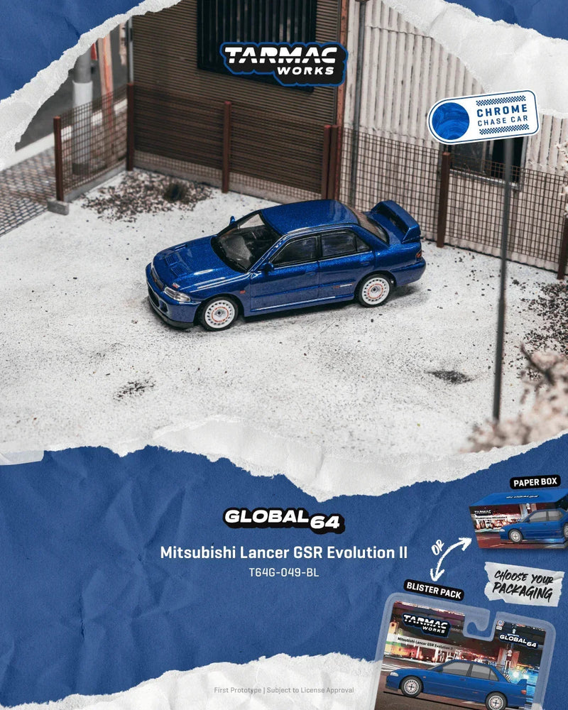 *PRE-ORDER* Mitsubishi Lancer GSR Evolution II Chance of Chase Car, 1:64 Scale (Blue) Blister Pack — image 1