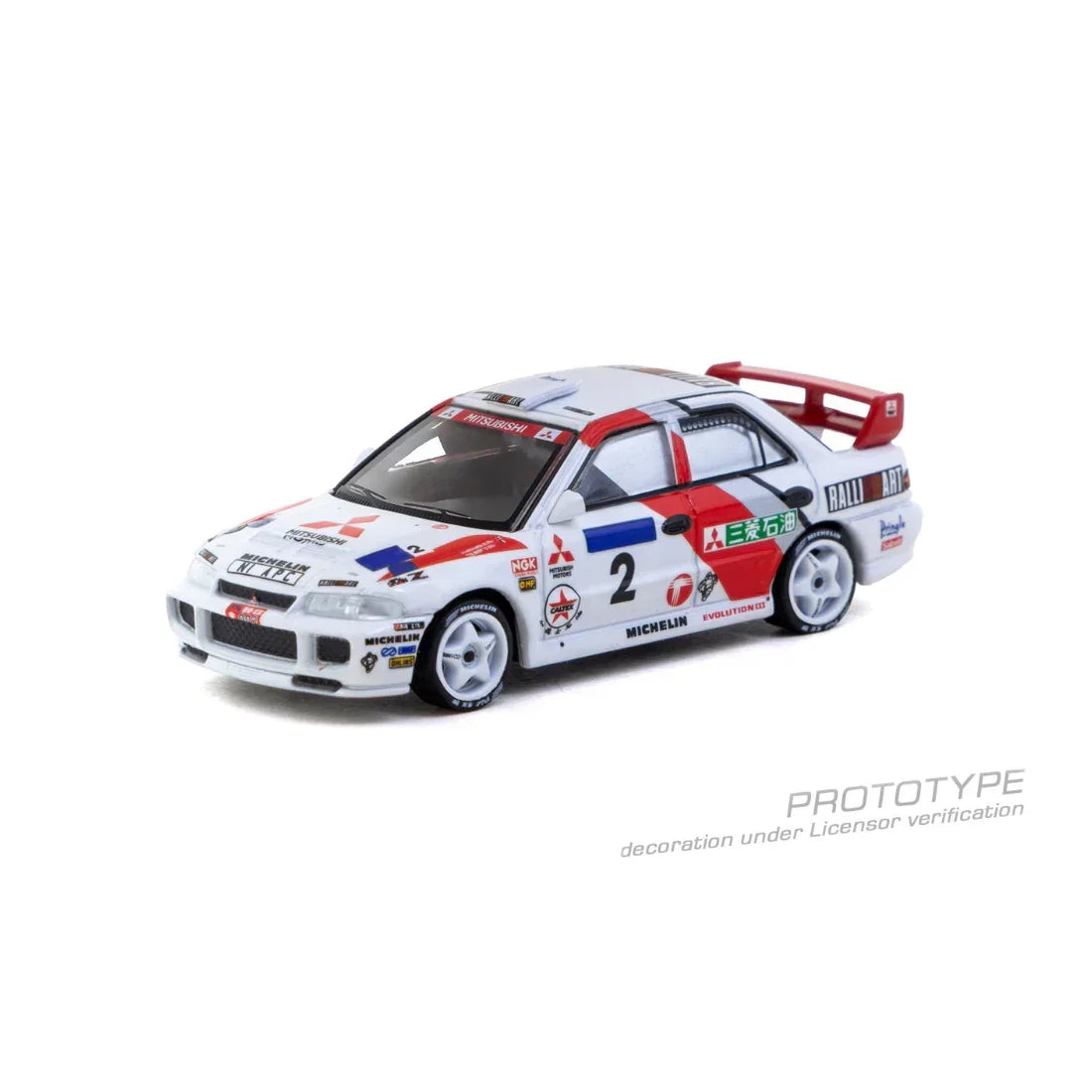 *PRE-ORDER* Mitsubishi Lancer Evolution III Hong Kong Beijing Rally Winner Ari Vatanen / Christian Gilbert (Chance of Chase Car) 1996, 1:64 Scale — image 2