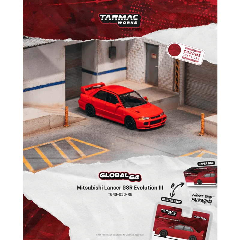 *PRE-ORDER* Mitsubishi Lancer GSR Evolution III Red (Chance of Chase Car), 1:64 Scale — image 1