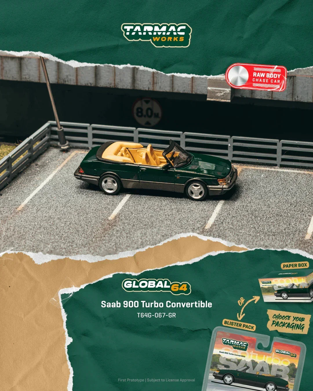 *PRE-ORDER* Saab 900 Turbo Convertible Chance of Chase Car, 1:64 Scale (Green) — image 1