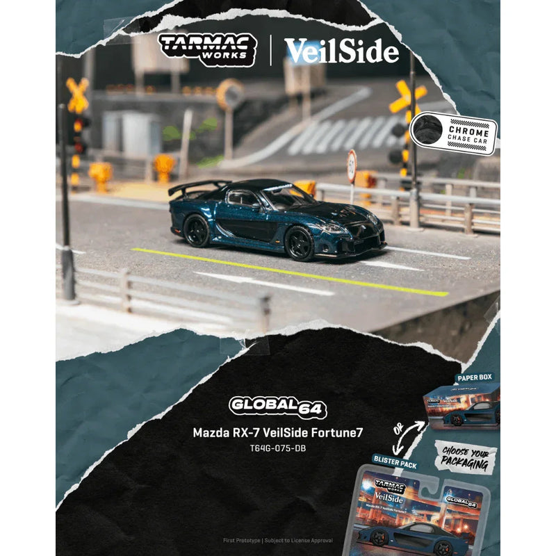*PRE-ORDER* Mazda RX-7 VeilSide Fortune7 Chance of Chase Car, 1:64 Scale (Dark Blue / Black) — image 1