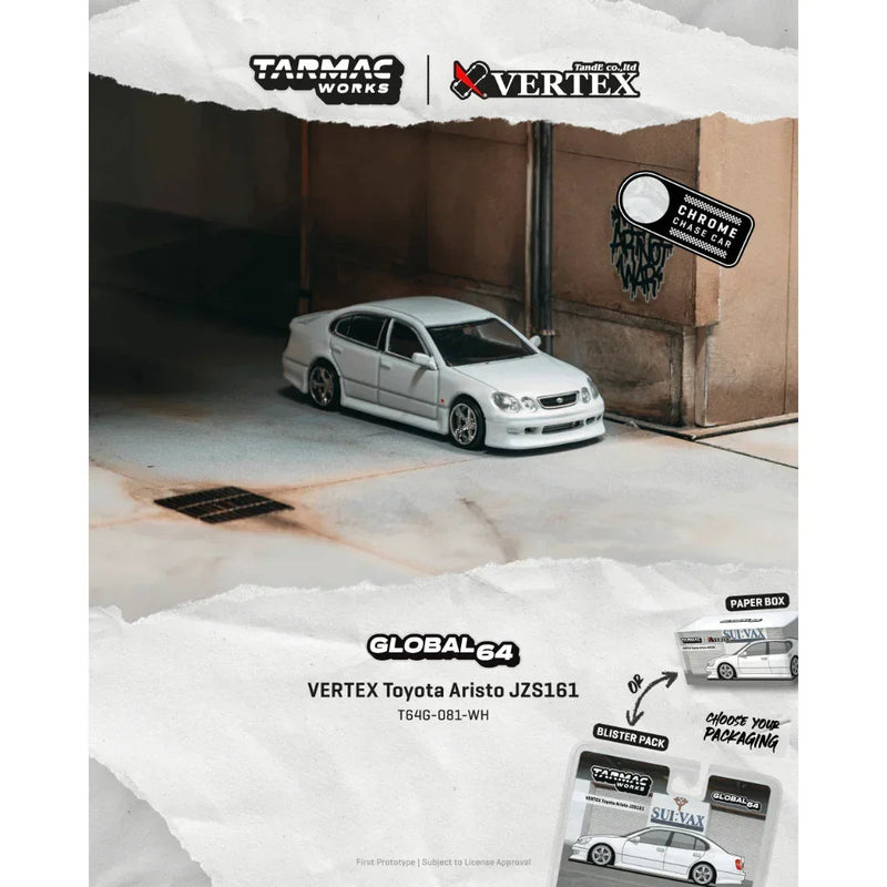 *PRE-ORDER* VERTEX Toyota Aristo JZS161 (White) Chance of Chase Car, 1:64 Scale — image 1