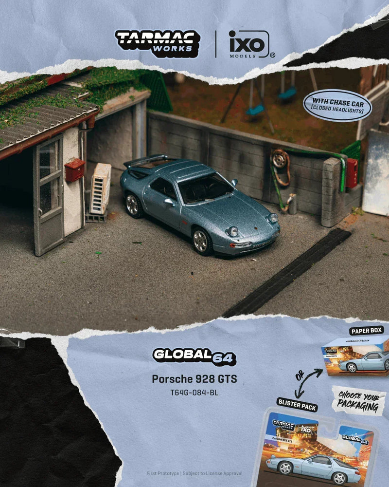 *PRE-ORDER* Porsche diecast 928 GTS Chance of Chase Car with Closed Head-Light (Blister Pack), 1:64 Scale (Blue Metallic) — image 1