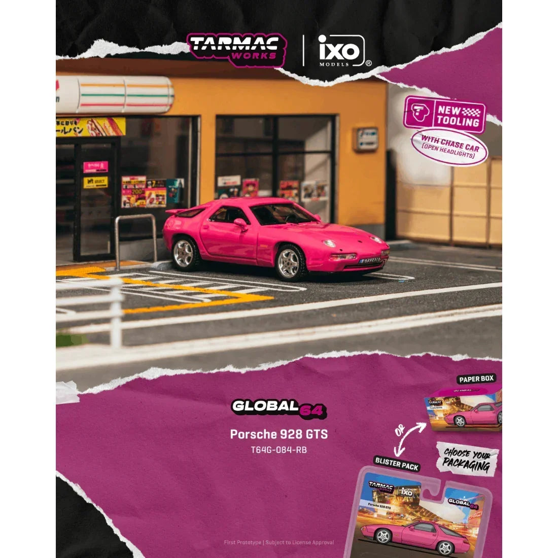 *PRE-ORDER* Porsche diecast 928 GTS Chance of Chase Car with Pop-Up Head-Lights, 1:64 Scale (Rubystone Red) — image 1