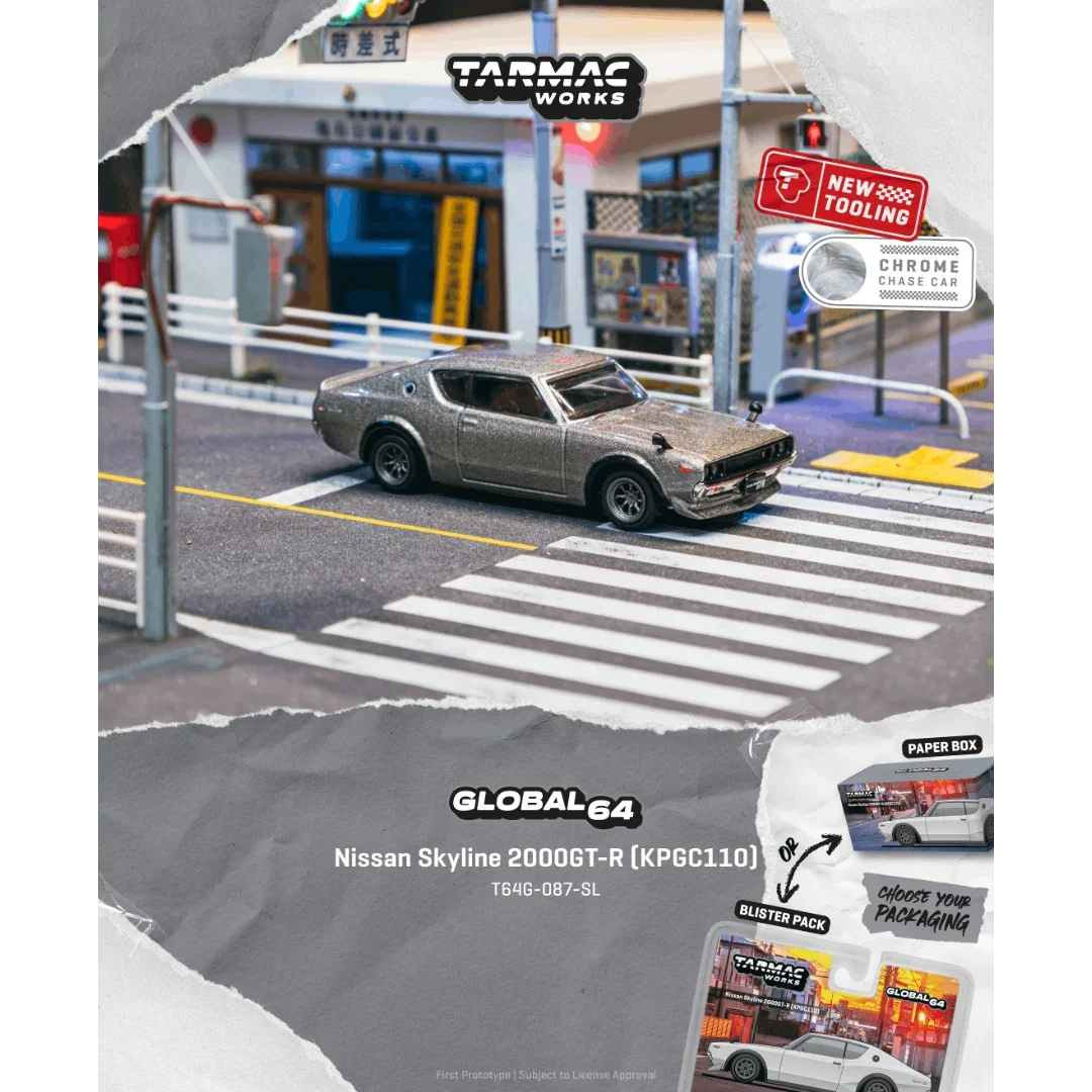 *PRE-ORDER* Nissan Skyline 2000GT-R (KPGC110) Silver (Chance of Chase Car), 1:64 Scale — image 1