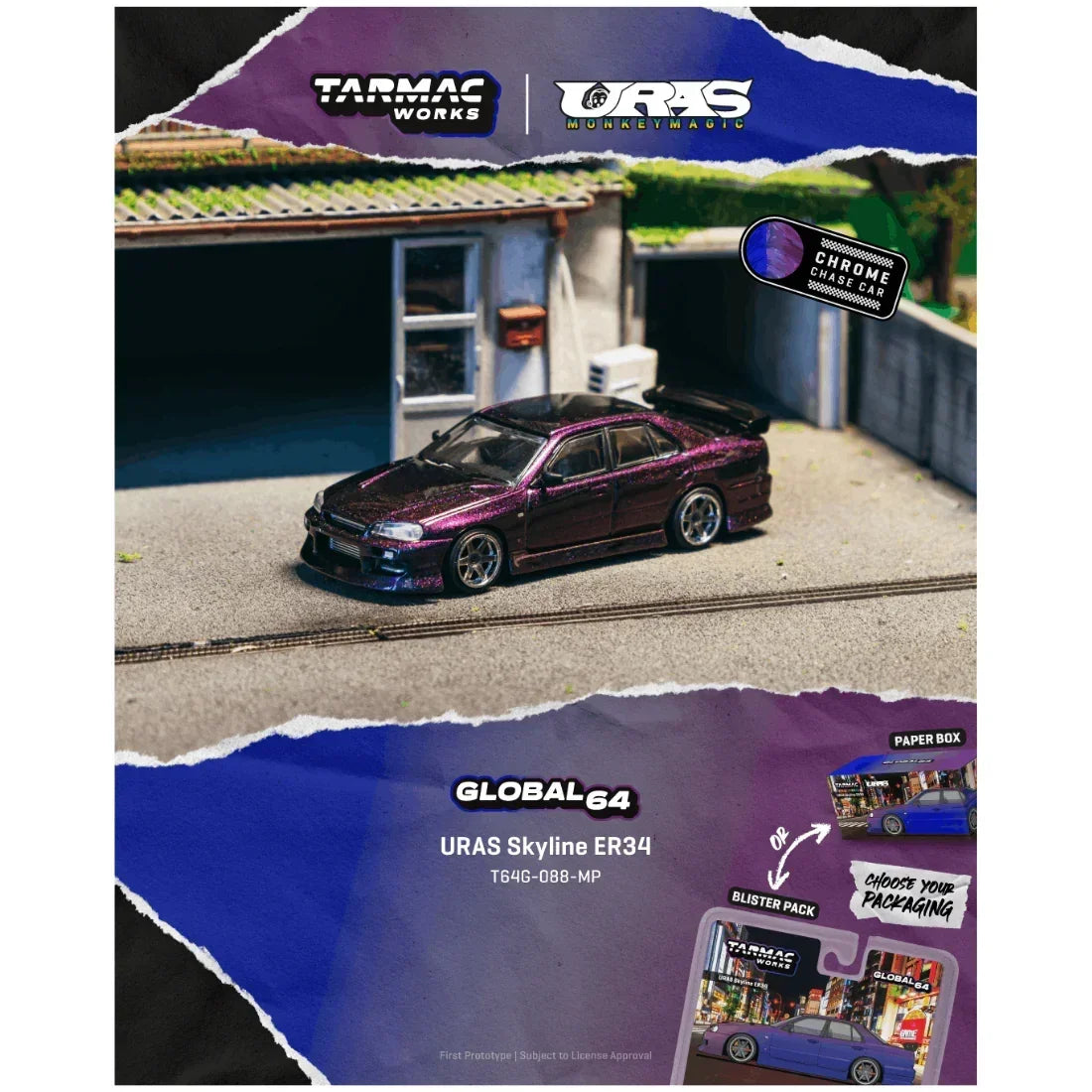 *PRE-ORDER* Nissan Skyline ER34 Chance of Chase Car, 1:64 Scale (Midnight Purple) — image 1