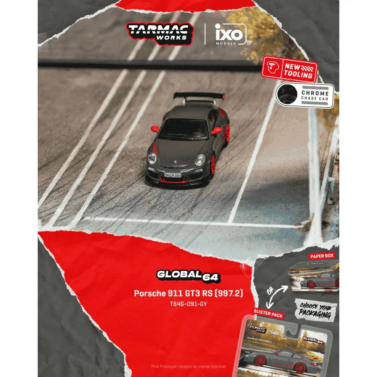 *PRE-ORDER* Porsche diecast 911 GT3 RS (997.2) Chance of Chase Car, 1:64 Scale (Grey) — image 1