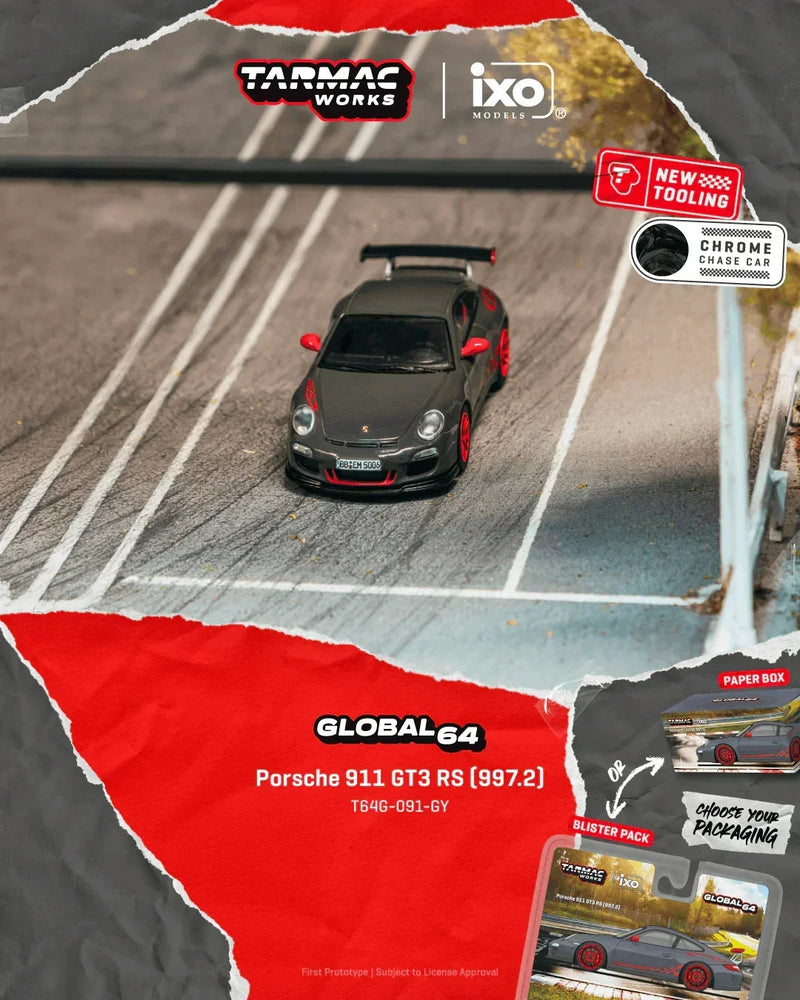 *PRE-ORDER* Porsche diecast 911 GT3 RS (997.2) Chance of Chase Car (Blister Pack), 1:64 Scale (Grey) — image 1