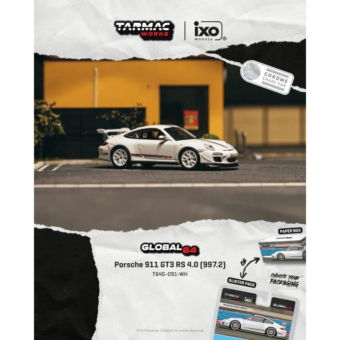 *PRE-ORDER* Porsche diecast 911 GT3 RS 4.0 (997.2) Chance of Chase Car, 1:64 Scale (White) — image 1