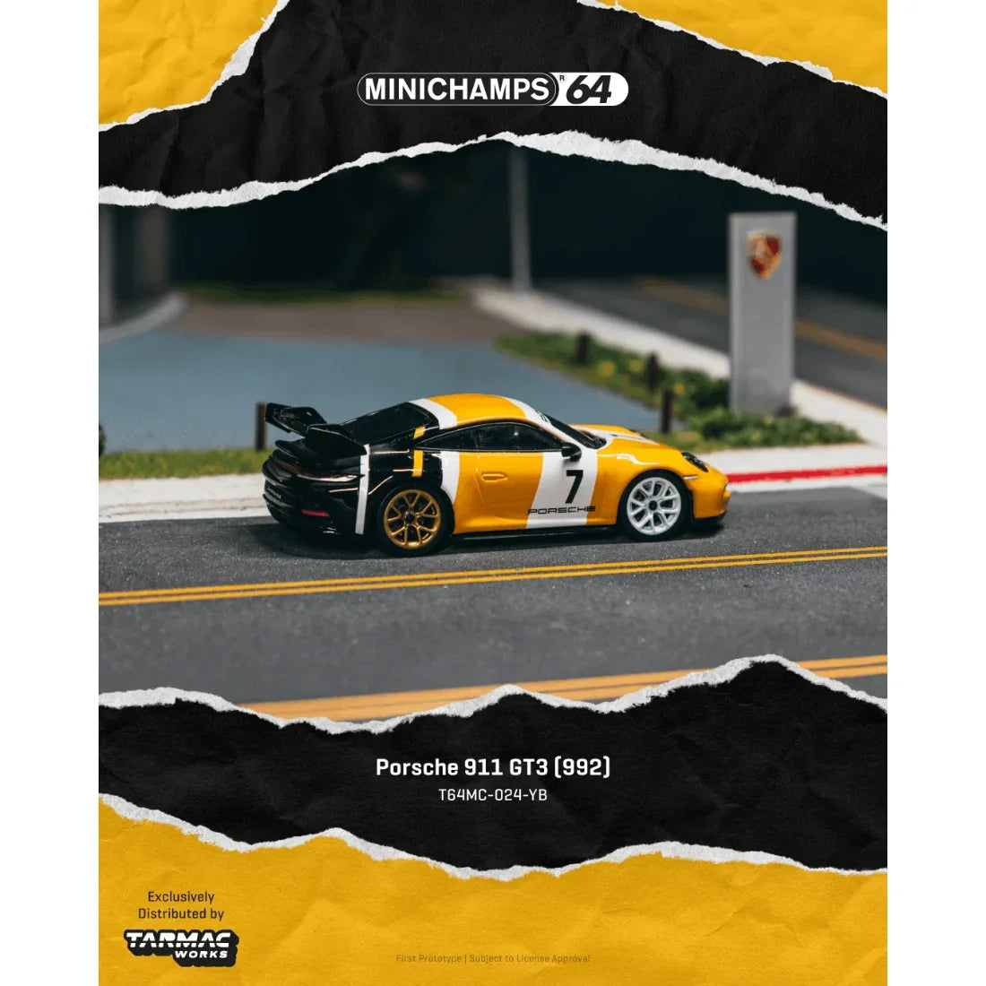 *PRE-ORDER* Porsche diecast 911 GT3 (992), 1:64 Scale (Yellow/Black) — image 5