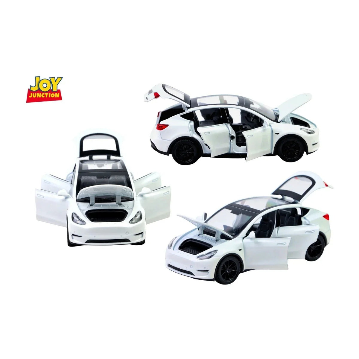 Tesla Model Y Pullback Toy Car - Light, Sound with Openable Doors, 1:32 Scale (White) — image 3
