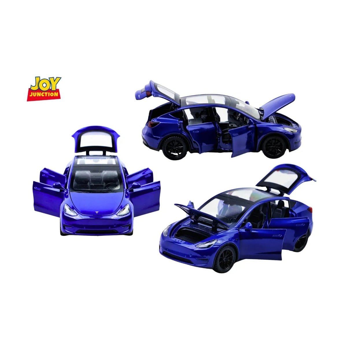 Tesla Model Y Pullback Toy Car - Light, Sound with Openable Doors, 1:32 Scale (Blue) — image 4