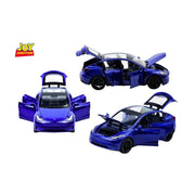 Tesla Model Y Pullback Toy Car - Light, Sound with Openable Doors, 1:32 Scale (Blue) — image 4