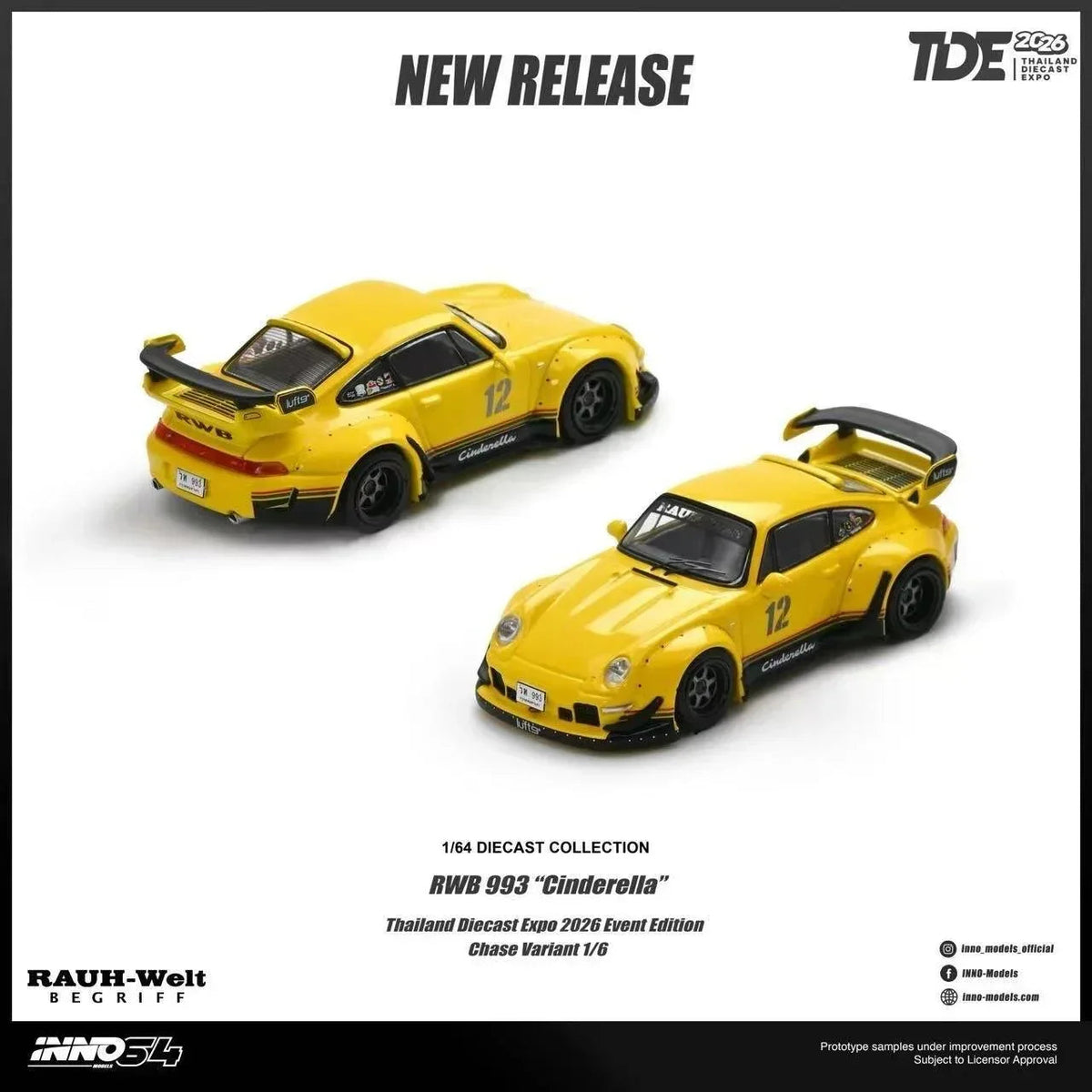 *TDE 2026* Porsche diecast RWB 993 Yellow Cindrella Livery (Chance of Chase Car), 1:64 Scale — image 2