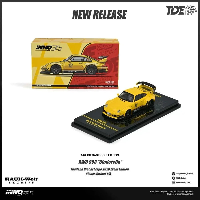 *TDE 2026* Porsche diecast RWB 993 Yellow Cindrella Livery (Chance of Chase Car), 1:64 Scale — image 1
