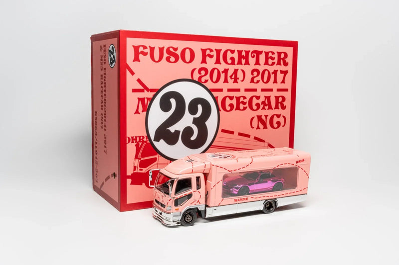 *PRE-ORDER* Fuso Fighter (1024) Transporter with MX-5 Spec Miata (NC1) Pink (Limited Gift Set), 1:64 Scale — image 1