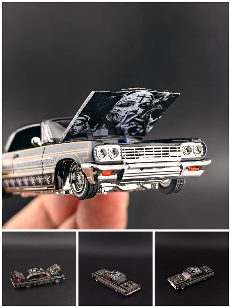 *PRE-ORDER* Chevrolet Impala Lowrider Black-Gold Livery (Open-Engin Hood & Rear Hood, Visible Engine.Assemble Top), 1:64 Scale — image 2