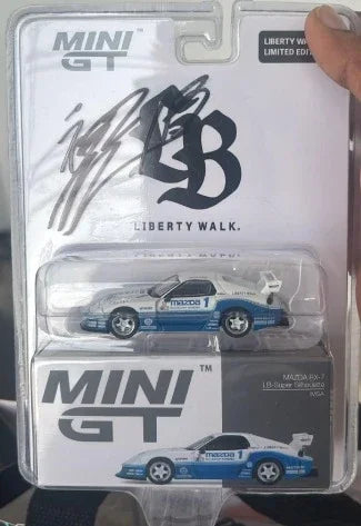 *PRE-ORDER* Wataru Kato Signed Exclusive - Mini GT (Liberty Walk Limited Edition) Mazda RX7 Blister, 1:64 Scale — image 1