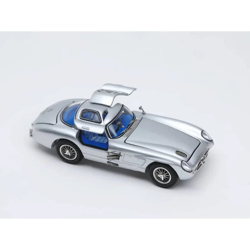 *PRE-ORDER*Mercedes-Benz 300 SLR Uhlenhaut Coupé (W196S) Silver with Blue Interior (Openable Doors, Hood & Visible Engine), 1:64 Scale — image 1
