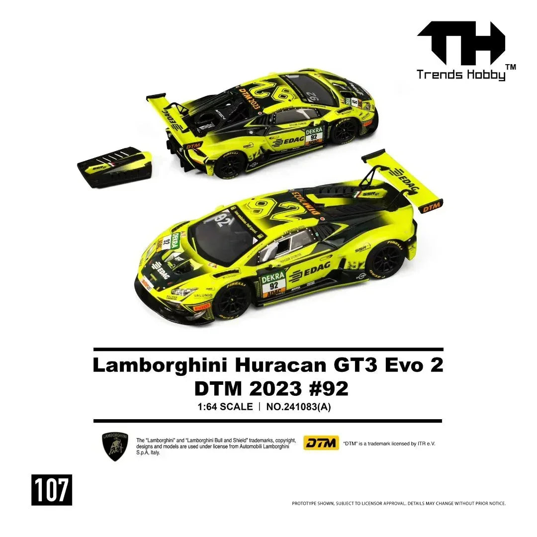*PRE-ORDER* Lamborghini Huracan GT3 Evo 2-DTM 2023 #92, 1:64 Scale (Fluorescent Green) — image 1