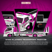 *PRE-ORDER* H300 Flatbed Transport Truck, 1:64 Scale (White & Pink) — image 1