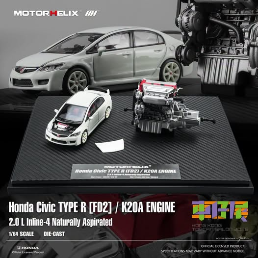 *HKTCS* Honda K20A Engine + Civic Type R (FD2) Display Set, 1:64 Scale — image 1