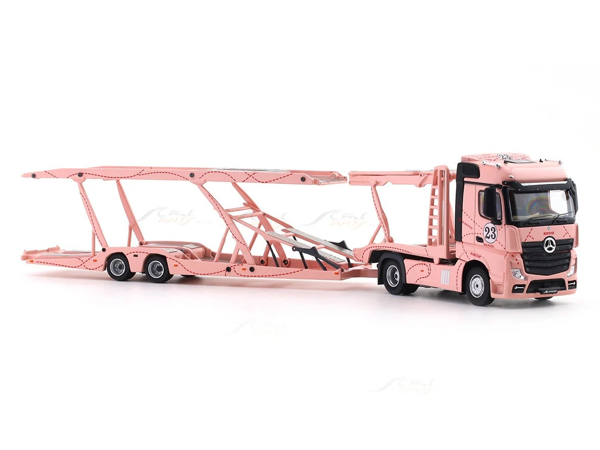 Mercedes-Benz Actros Double Axle Towing Truck - Pink Pig - Right-Hand Drive (Includes 1:64 Honda Fit Model Car with Matching Livery), 1:64 Scale — image 6