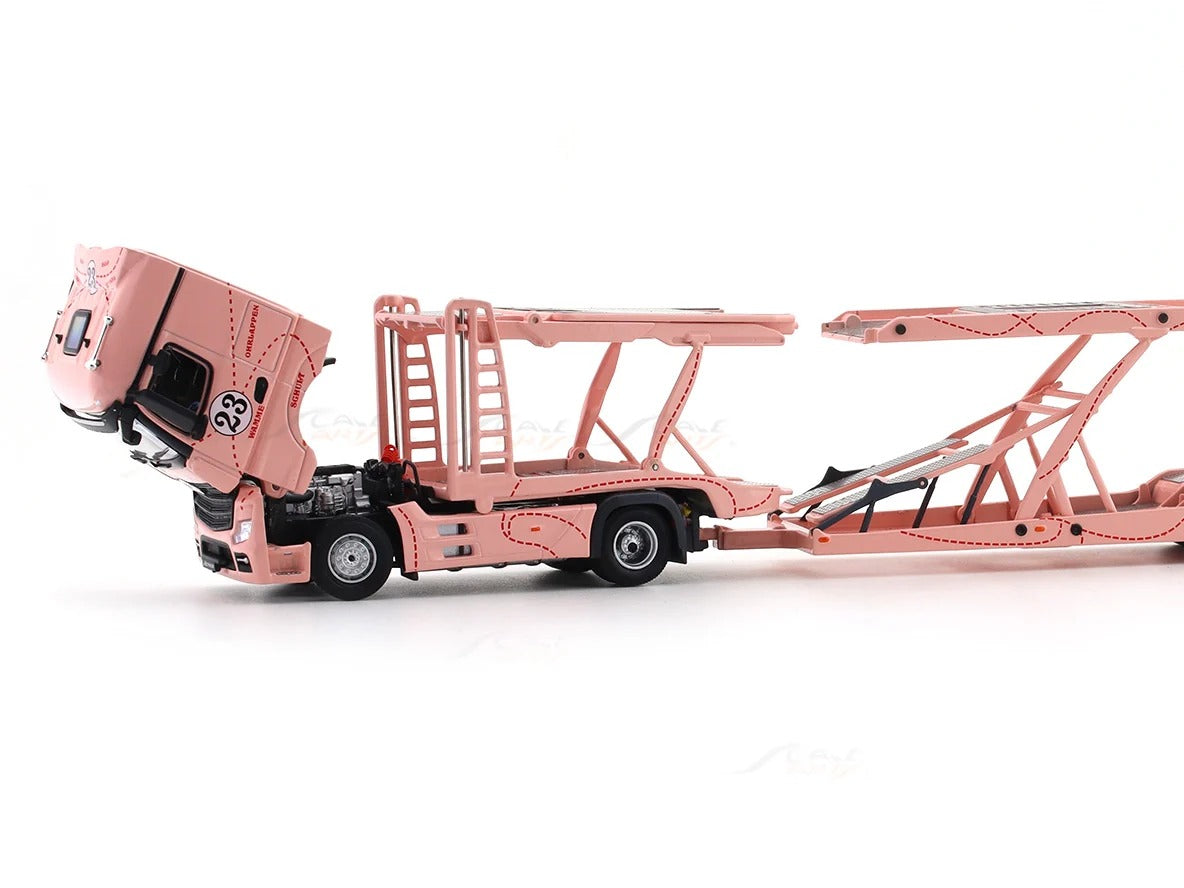 Mercedes-Benz Actros Double Axle Towing Truck - Pink Pig - Right-Hand Drive (Includes 1:64 Honda Fit Model Car with Matching Livery), 1:64 Scale — image 5
