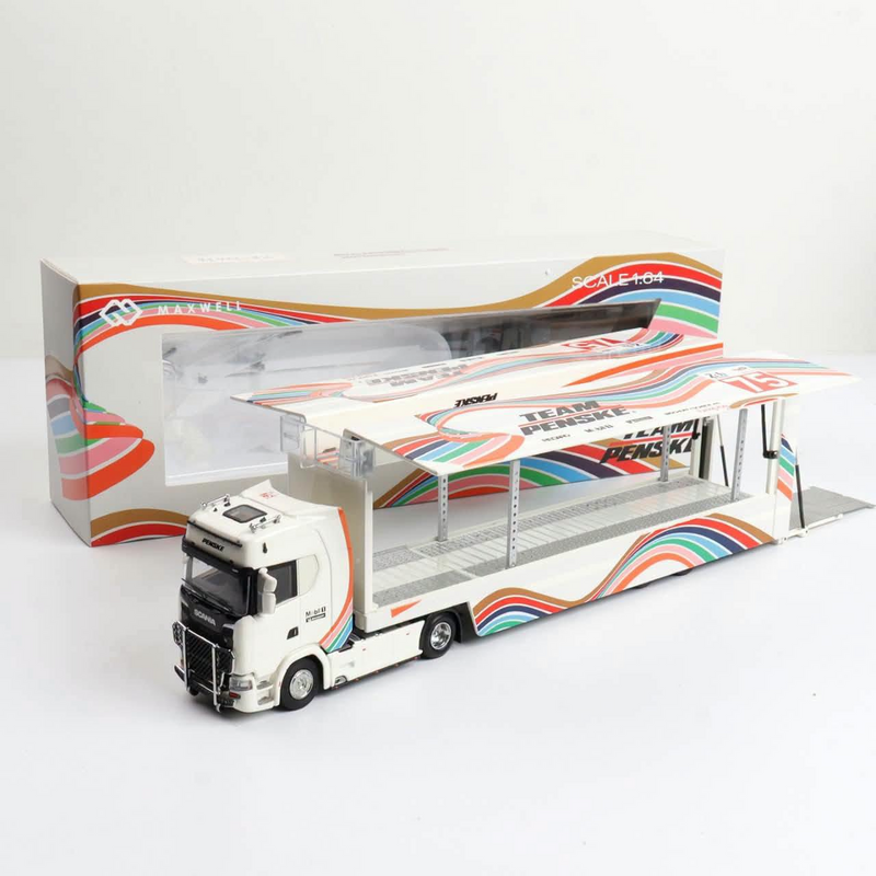 *Pre-Orders* S-Series S730 V8 Enclosed Double Deck Gull Wing Transporter (White LeMans Livery), 1:64 Scale — image 1
