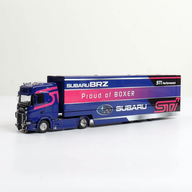 *Pre-Orders* S-Series S730 V8 Enclosed Double Deck Gull Wing Transporter (Blue WRC Service Car Livery), 1:64 Scale — image 1
