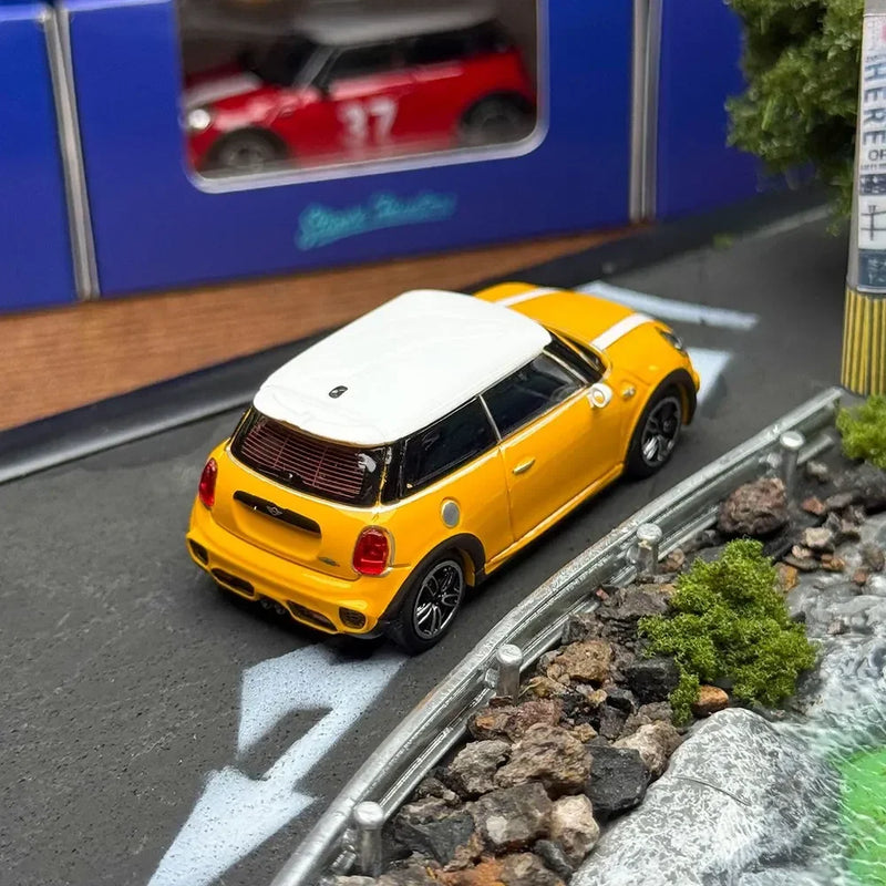 Mini Cooper Yellow with White Roof Top, 1:64 Scale — image 2