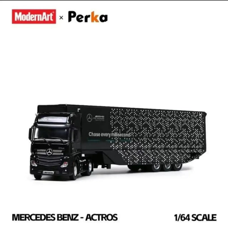 *PRE-ORDER* Mercedes-Benz Winged Box-Type Semi-Trailer Transport Vehicle - Black Dot Matrix, 1:64 Scale — image 1