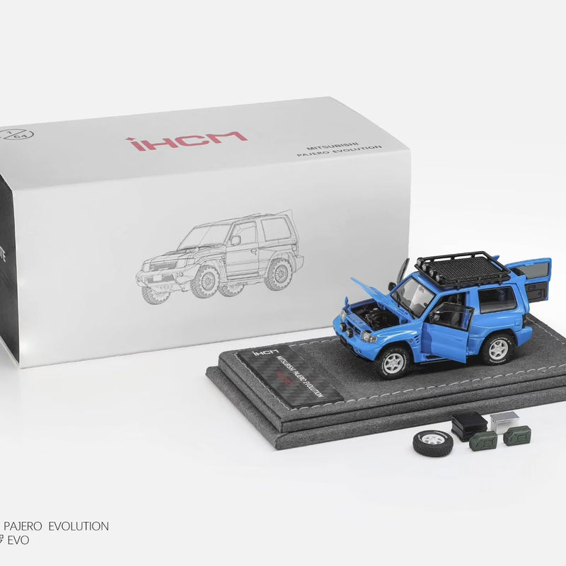 *Pre-Orders* Mitsubishi Licensed Products - Pajero Evolution V55 (Open-Engin & Rear Hoods+Doors, Visible Engine), 1:64 Scale (Blue) — image 1