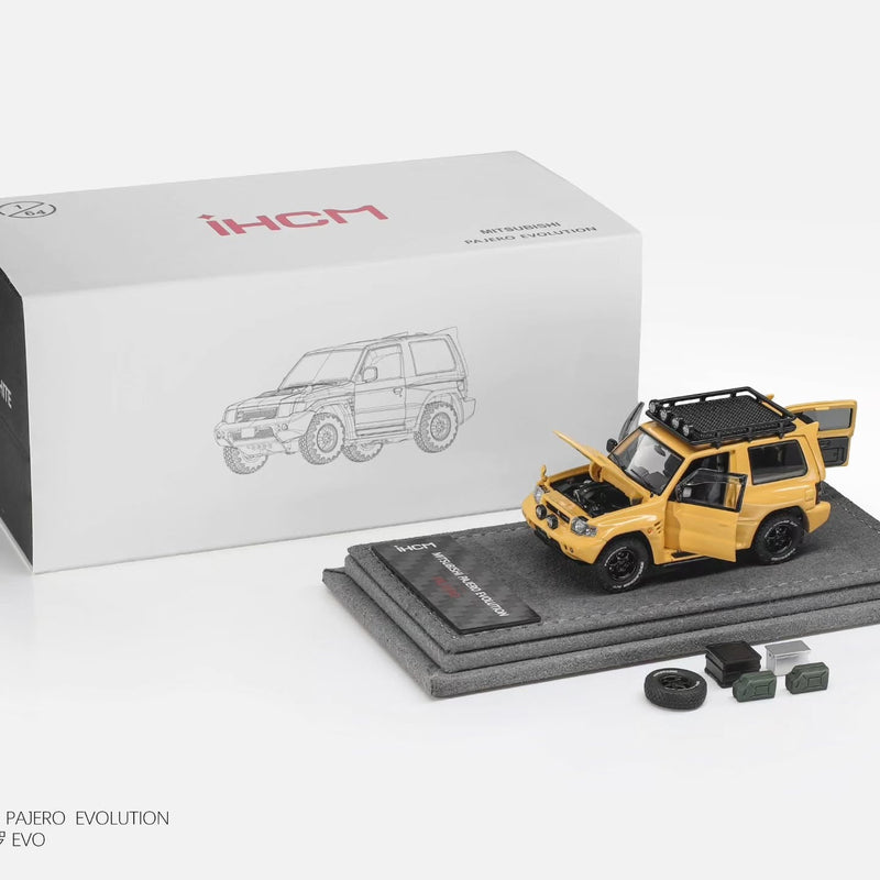 *Pre-Orders* Mitsubishi Licensed Products - Pajero Evolution V55 (Open-Engin & Rear Hoods+Doors, Visible Engine), 1:64 Scale (Yellow) — image 1