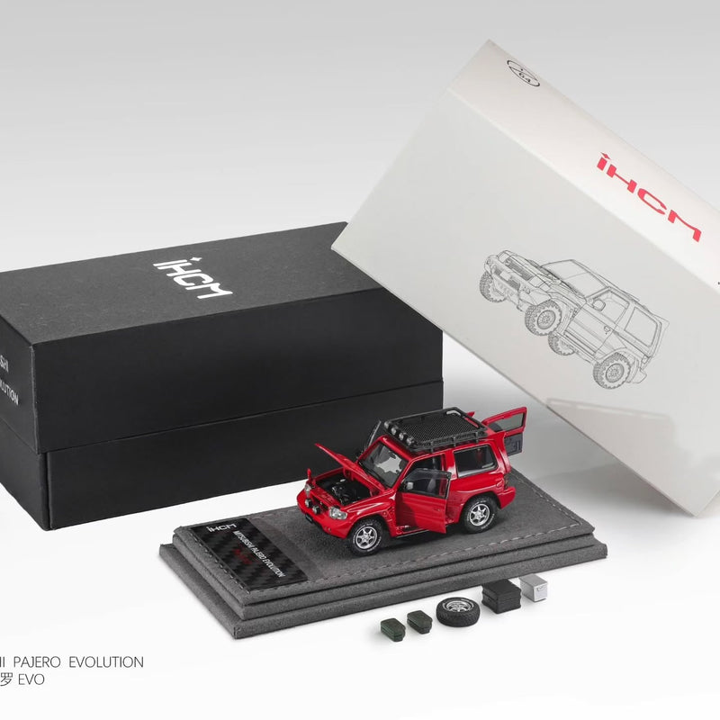 *Pre-Orders* Mitsubishi Licensed Products - Pajero Evolution V55 (Open-Engin & Rear Hoods+Doors, Visible Engine), 1:64 Scale (Palma Red) — image 1