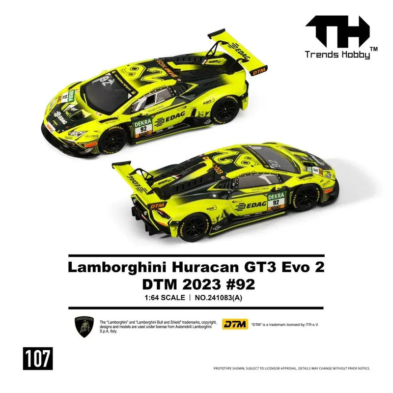 *PRE-ORDER* Lamborghini Huracan GT3 Evo 2-DTM 2023 #92, 1:64 Scale (Fluorescent Green) — image 2