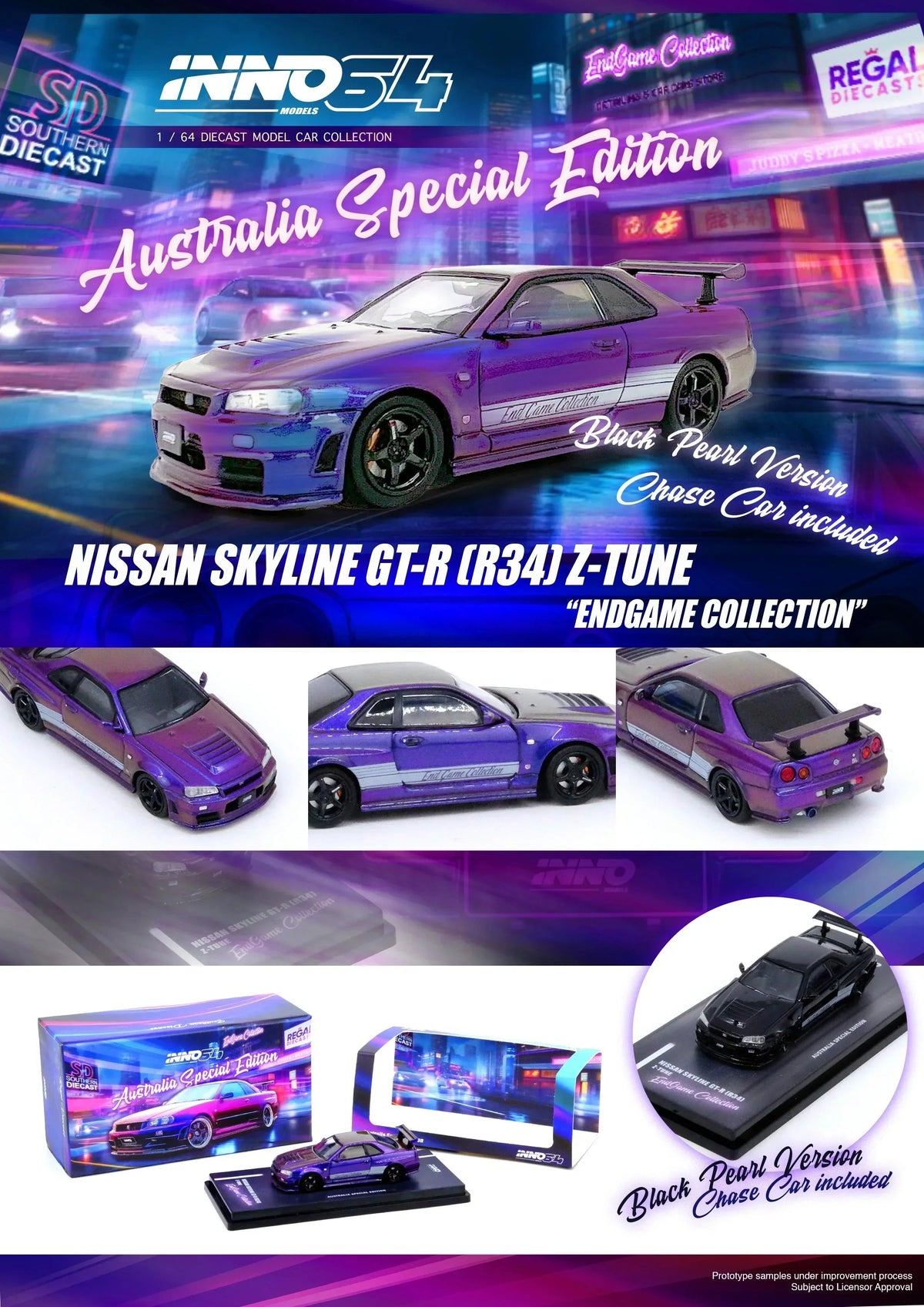 Nissan Skyline GT-R (R34) Z-Tune "Endgame" Australia Special Edition(Purple) (Chanse of Black Pearl Chase Car), 1:64 Scale — image 1