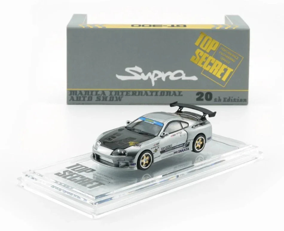 Toyota Supra Top Secret JZA80 (RHD) Manila Show, 1:64 Scale (Silver) — image 1