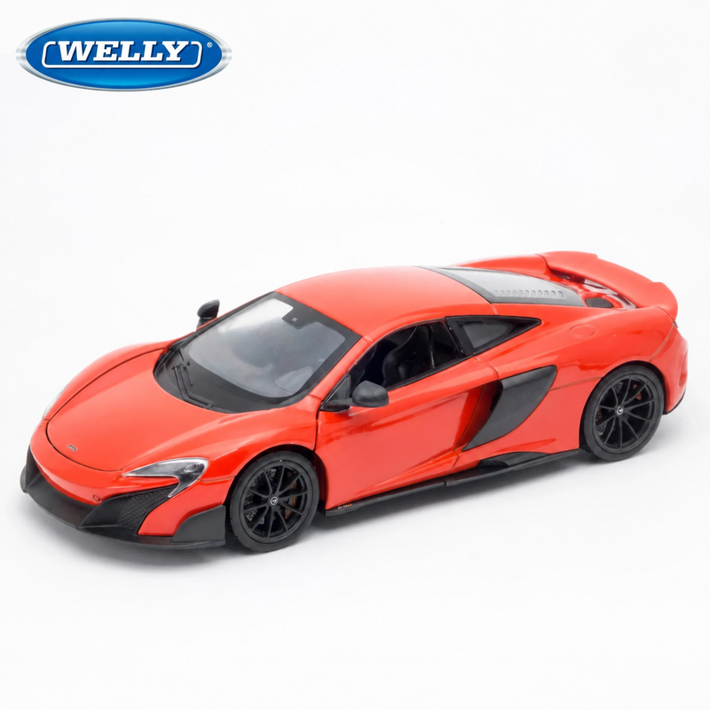 Welly McLaren 675LT Coupe diecast model, 1:24 scale, orange